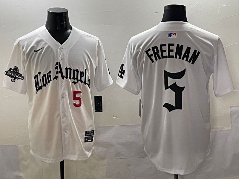 Men 2025 Los Angeles Dodgers #5 Freeman White Five generations Joint Name Nike MLB Jersey style 5184
